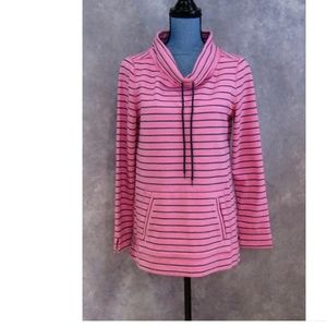 Talbots Pink & Black Cowl Neck Striped Sweatshirt